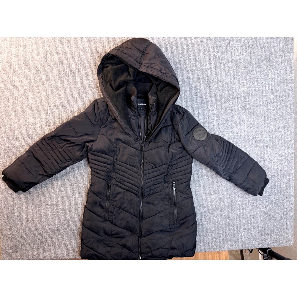 Diesel Girls Size 8 Black Puffer Jacket Hooded Insulated Quilted Full Zip Coat